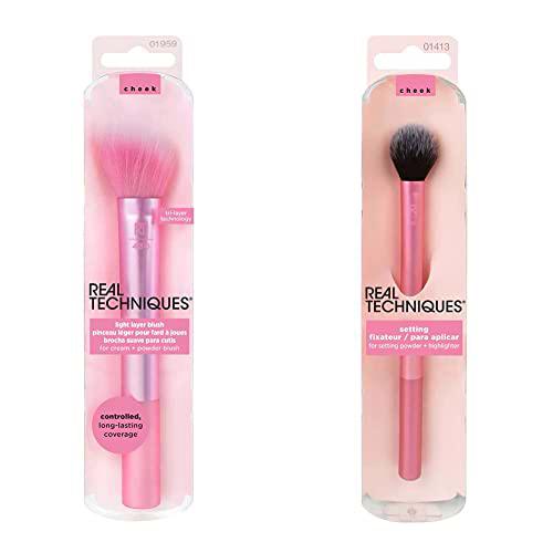 Real Techniques - Brocha para aplicación ligera de colorete en crema o polvo + Brocha de acabado