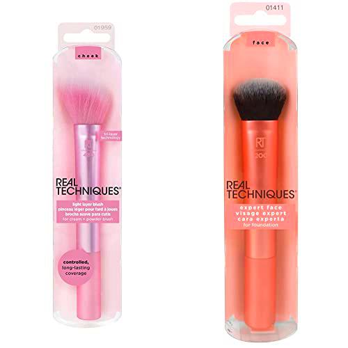 Real Techniques - Brocha para aplicación ligera de colorete en crema o polvo + Expert Face