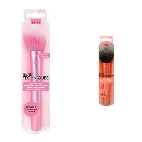Real Techniques - Brocha para aplicación ligera de colorete en crema o polvo + Powder