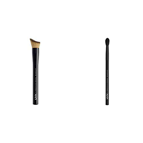 NYX PROFESSIONAL MAKEUP brocha de maquillaje Total Contro Drop Foundation Brush 22 de fibra &amp; brocha de ojos Pro Crease Brush 17 de fibras naturales