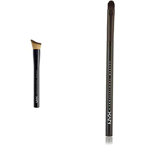 NYX PROFESSIONAL MAKEUP brocha de maquillaje Total Contro Drop Foundation Brush 22 de fibra &amp; brocha plana para ojos Pro Flat Detail Brush 14 de fibra