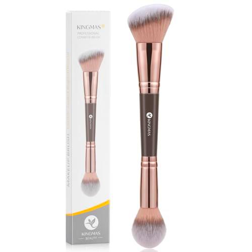 KINGMAS Brocha de maquillaje para base, doble extremo angular/redondo