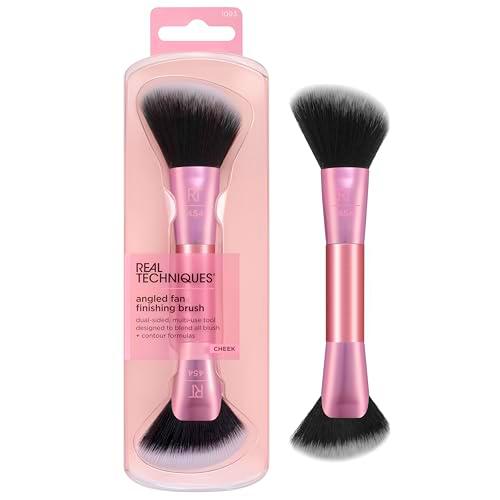Real Techniques Brocha en abanico angular - Herramienta facial 2 en 1 para rubor