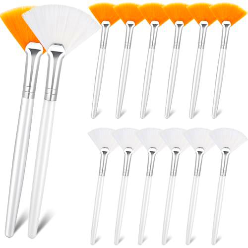 14 Cepillos Aplicadores Faciales de Abanico Cepillos de Abanico Suave Cepillo Aplicador de Ácido Herramientas Aplicadoras de Maquillaje Cosmético para Crema Barro (Blanco, Marrón)
