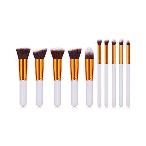 Ladud HZSDZ-10-02 Correctores de Polvo de Base sintética Premium Sombras de Ojos Maquillaje 10 Piezas Juego de Pinceles (Blanco+Dorado)