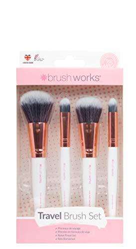 Brushworks White &amp; Gold - Juego de brochas de maquillaje de viaje